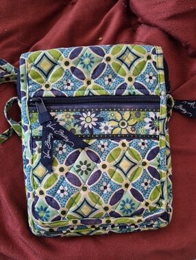 Vera Bradley Blue and Green Quilted Floral-Geometric Crossbody